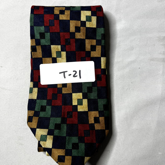 Eddie Bauer Mens‎ Tie Necktie 100% Silk USA Checked Red Blue White Bright Colors - Picture 5 of 5